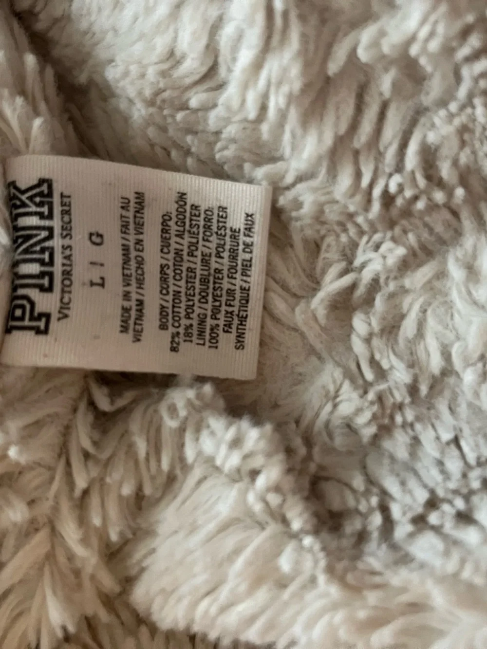 Vintage Y2K Pink Victoria's Secret- fleece lined Plush Hoodie - Cream - Picture 5 of 8